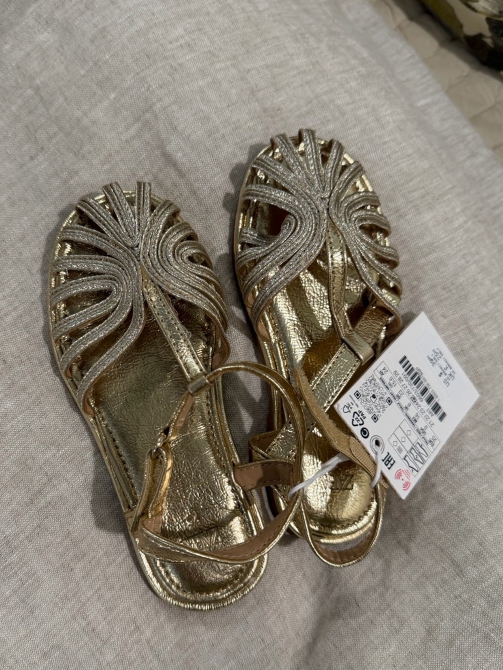 ZARA Gold Metallic Strappy Sandals- BRAND NEW